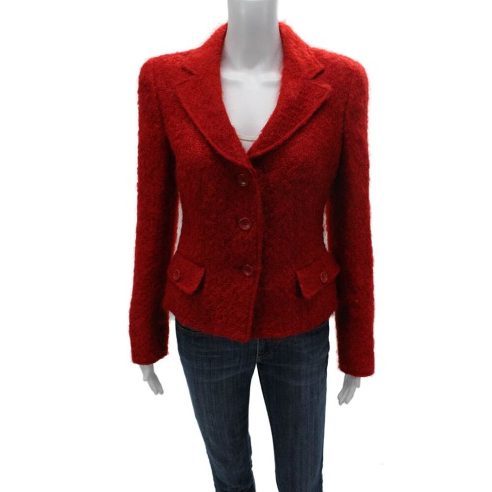 Armani Collezioni Women Wool Red Blazer Long Sleeve Button Closure Size 8